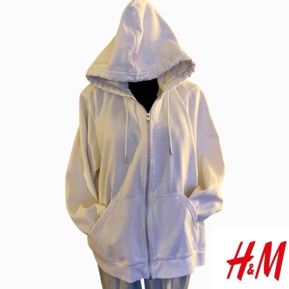 H&M Creamy White Zip-Up Hoodie | XXL | Warm and Cozy